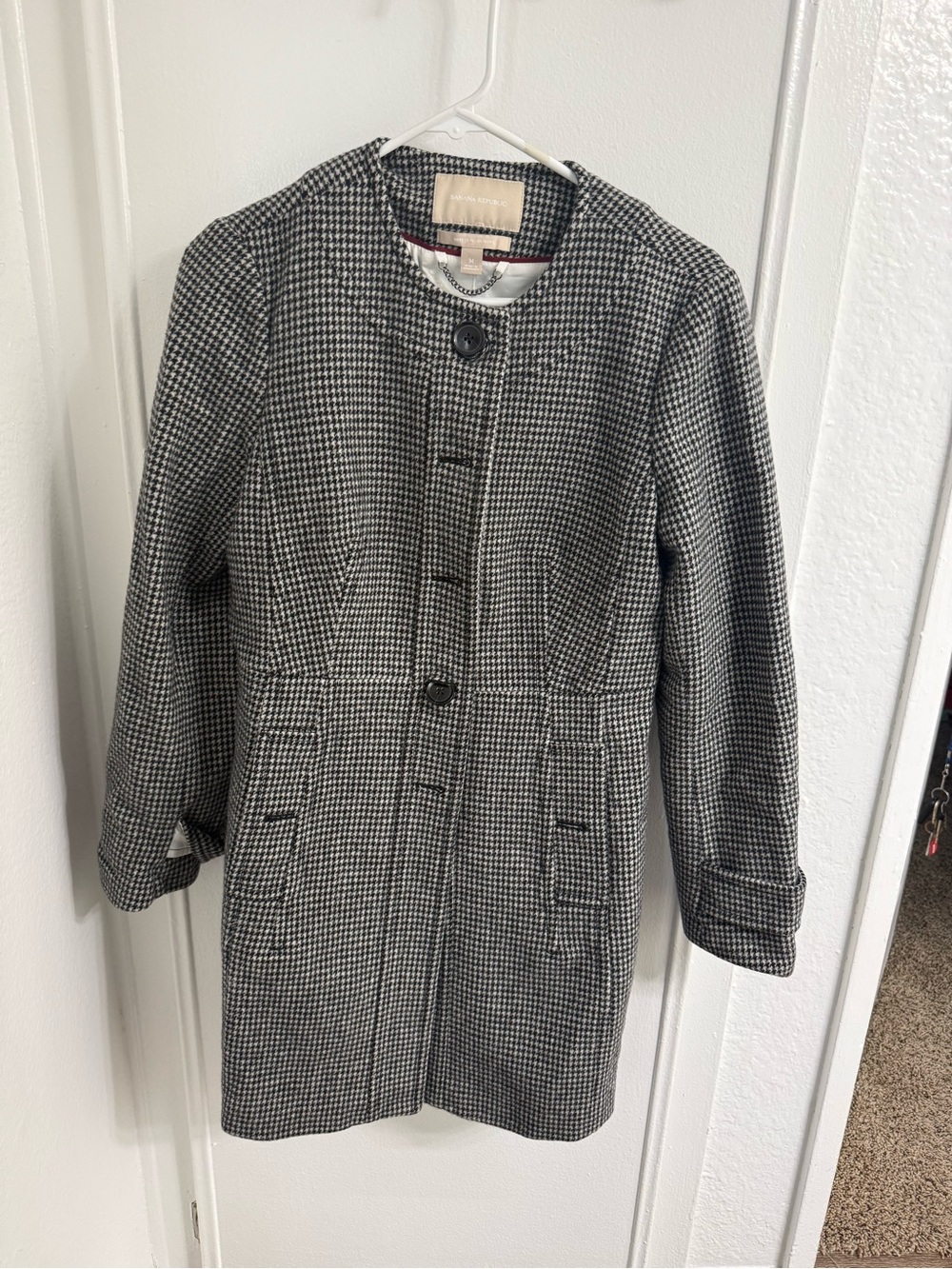 Talbots Black & White Houndstooth Pea Coat